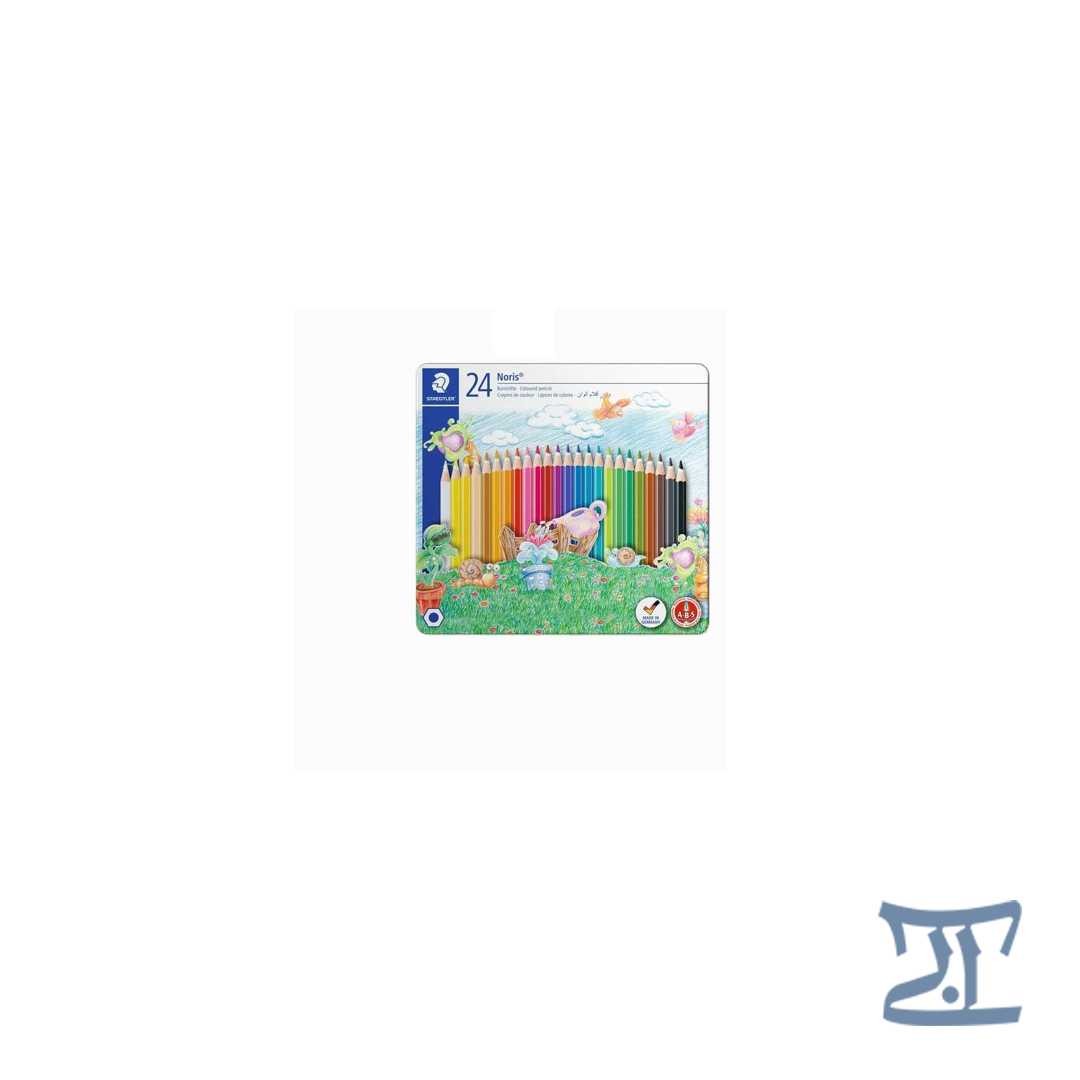 مداد رنگی 24 رنگ جعبه فلزی استدار مرکز فرهنگی آبی شیراز